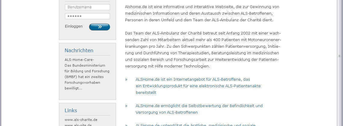 ALShome Startseite, Plattform für Menschen mit Amyotrophe Lateralsklerose